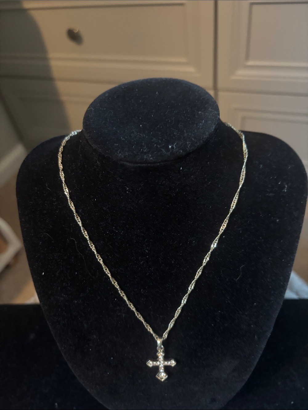 Gold Tone Twisted Chain Necklace with Cross Pendant - Women Jewelry